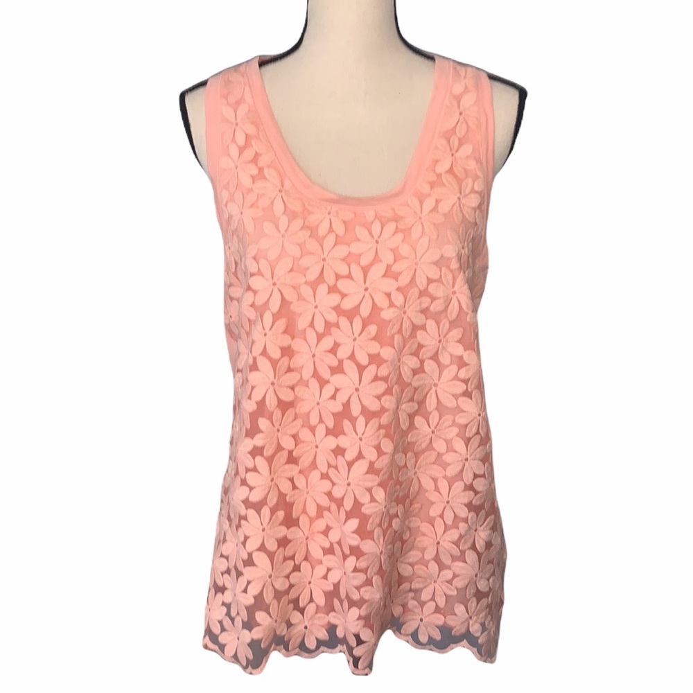 J. Crew Pink Floral Embroidered Sleeveless Blouse Mesh Knit Mix Medium EUC